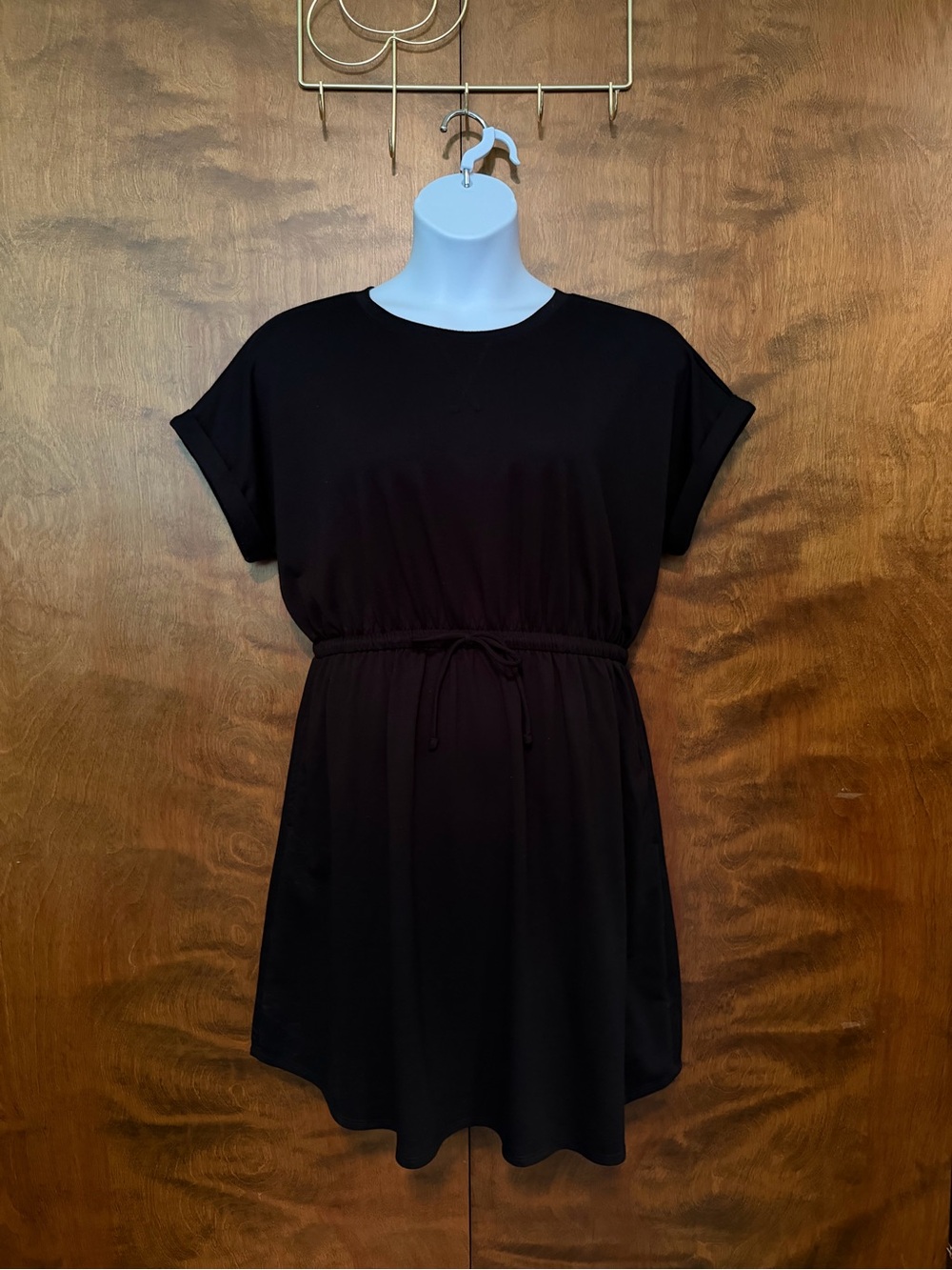 Maurices 24/7 Clara Tie Waist Dress Womens XL Black Cuffed Cap Sleeves Polyester